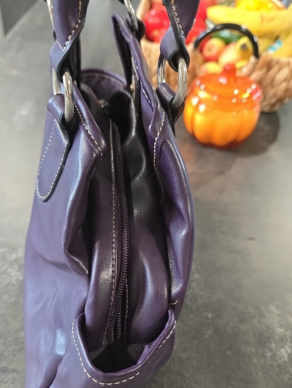 Rosetti Plum Purple PVC Shoulder Bag Double Strap Front Zip Pocket - Picture 4 of 6